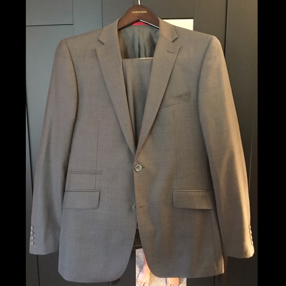 BARTORELLI NAPOLI Slim Grey Suit, Wool, 42R, 34x32